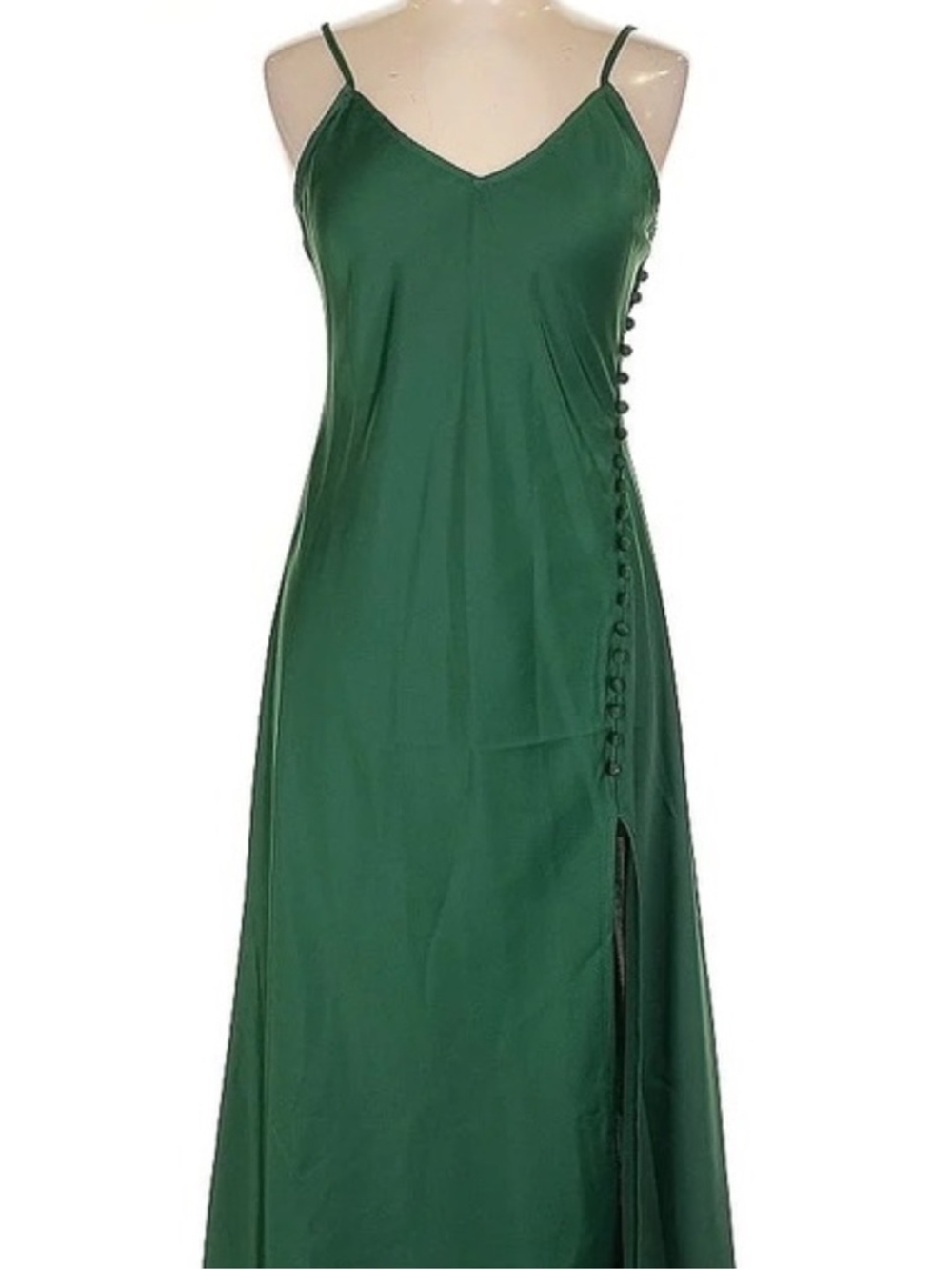 NWT Banana Republic Deep Green Slip Maxi with Side Button Detail SZ 12